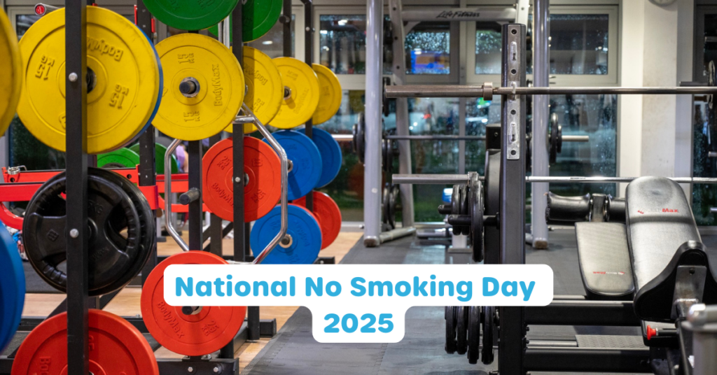 Featured Image showing weights in Waterlooville gym for a National No Smoking Day blog post.