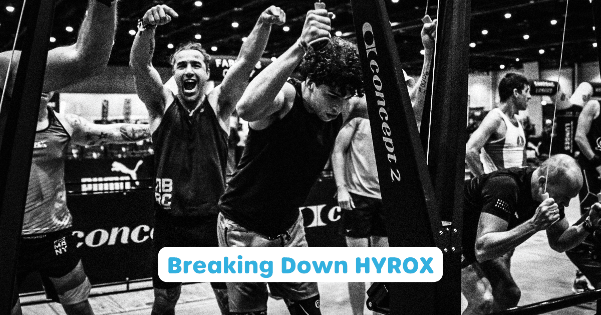 Blog post image of people in a HYROX race at the Ski Erg