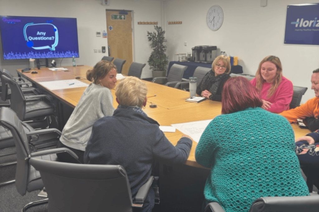 FLOURISH session in our conference room. A group of ladies learning about making healthy lifestyle choices