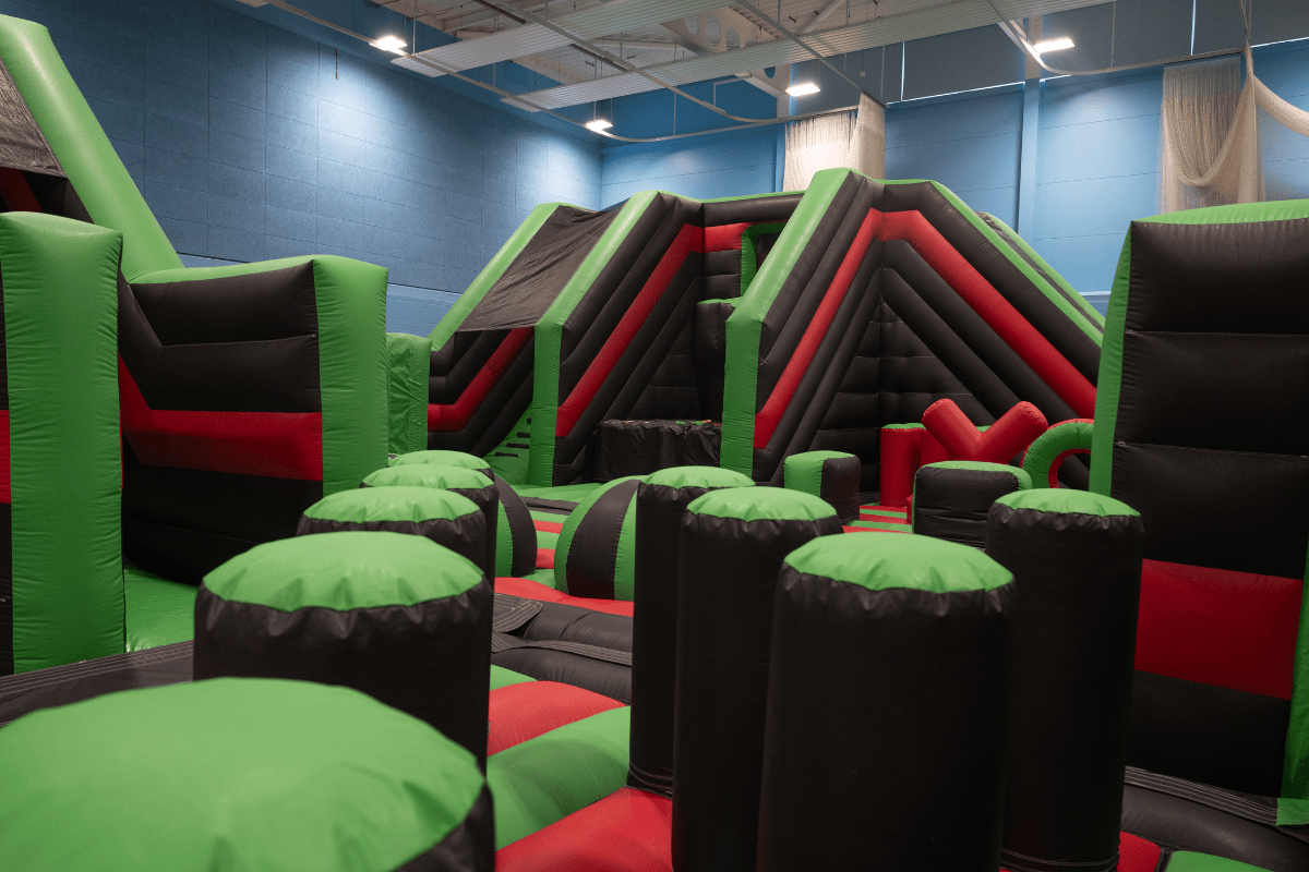 Inflatable course. Showing slides and an obstacle course
