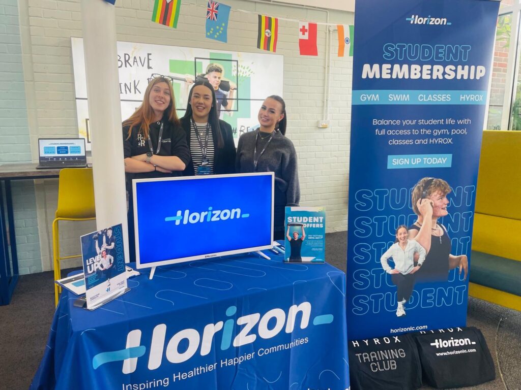 Promotional stand for student membership.