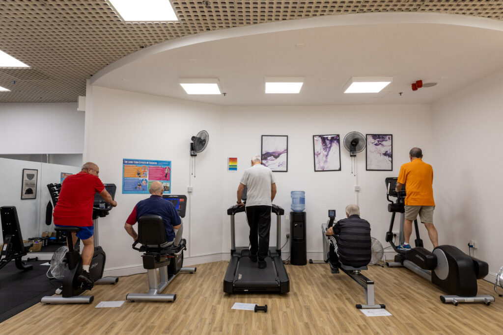 Group exercising in a fitness centre for diabetes awareness month
