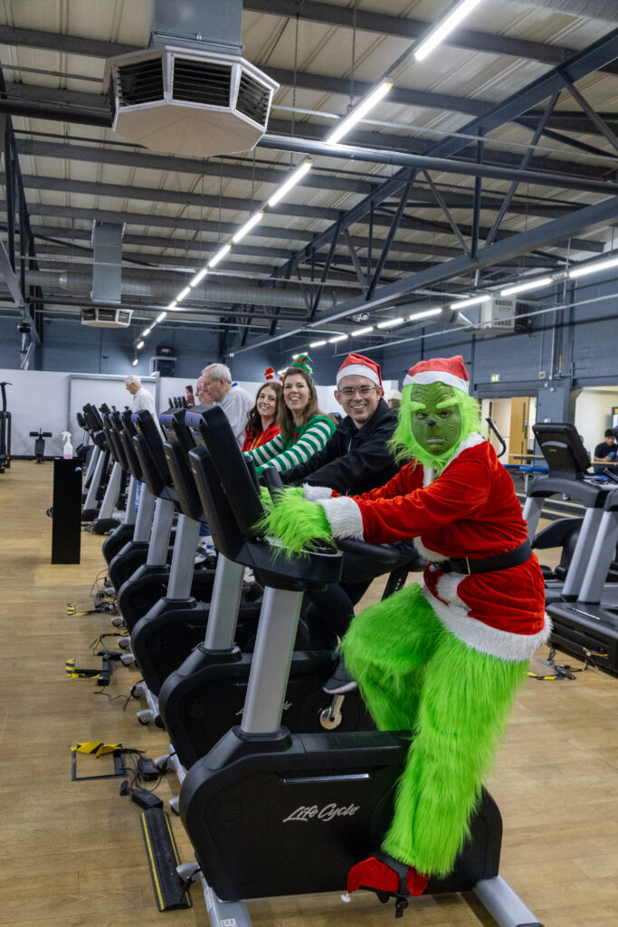 Festive gym session with characters dressed horizon christmas hours