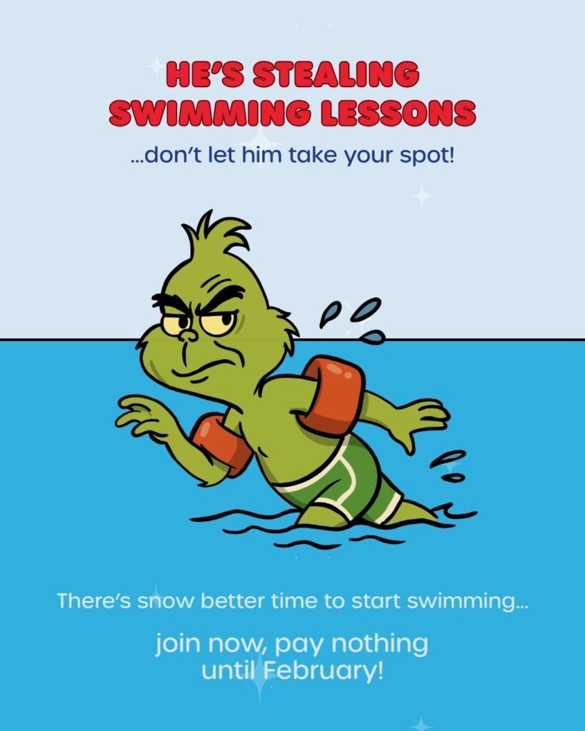 Grinch stealing swimming lesson spots for the swim school winter sale