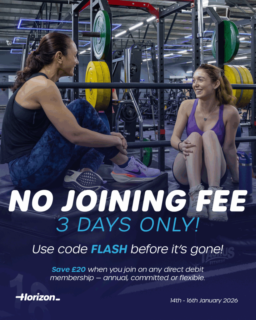 Gym promotion with two women seated with no joining fee